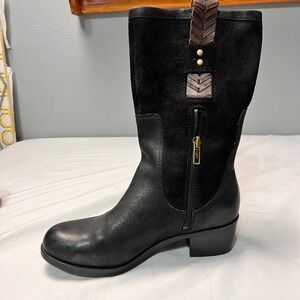 UGG Australia‎ Black Leather Suede Braided Mid Calf Boots Womens 6 Whimsigoth